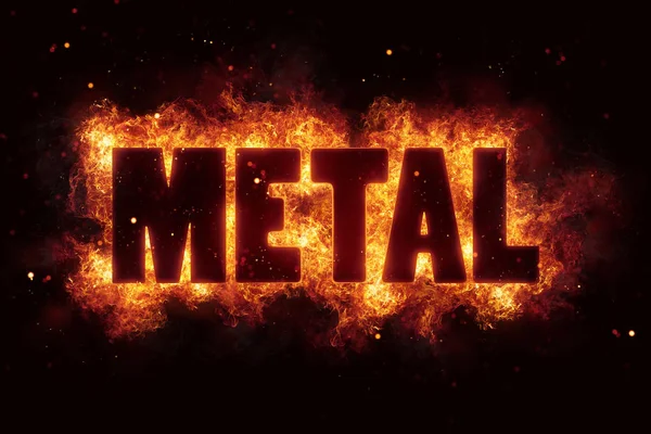 Metal rock music text on fire flames explosion — Stock Photo, Image
