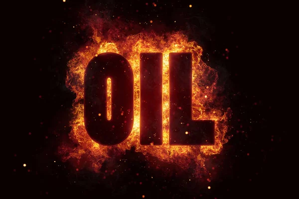 Oil gas text on fire flames explosion burning — Stock Photo, Image