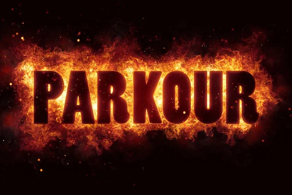Parkour text flame flames burn burning hot explosion — Stock Photo, Image