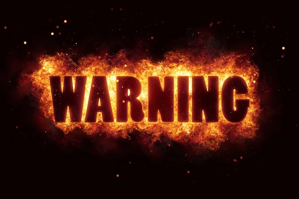 Warn warning fire burn flame text is explode — Stock Photo, Image