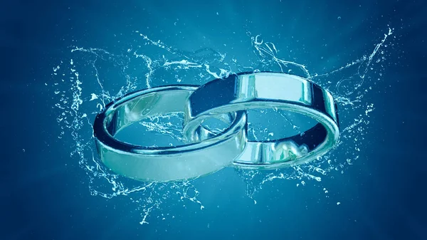 Huwelijk huwelijk trouwen ring ringen trouwring onder water splash — Stockfoto