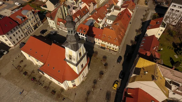 Meueslwitz staré město letecký pohled na trh — Stock fotografie