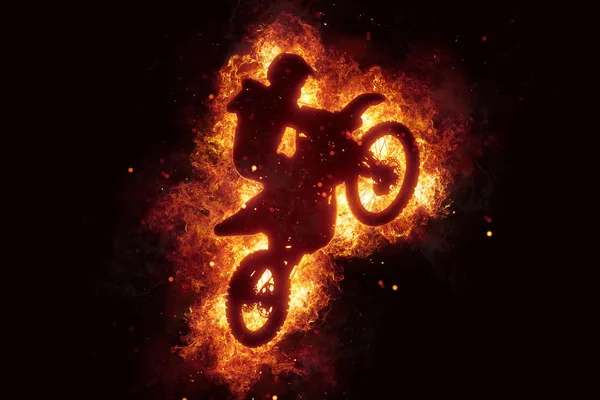 Moto cross bike flammes de moto cross brûlent le feu — Photo