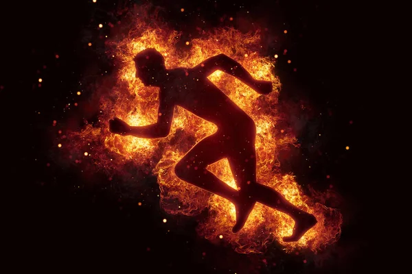 Běžící muž v plameni ohně hořící sport — Stock fotografie