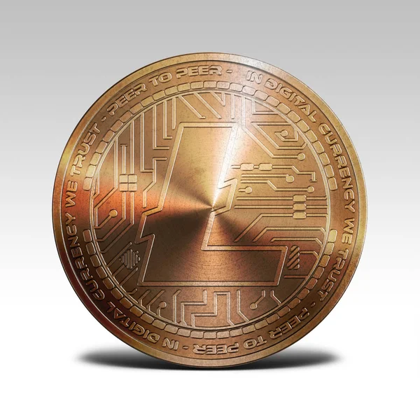 白色背景 3d 图上孤立的铜 litecoin — 图库照片