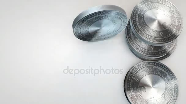 Golden aragon coins falling on white background — Stock Video