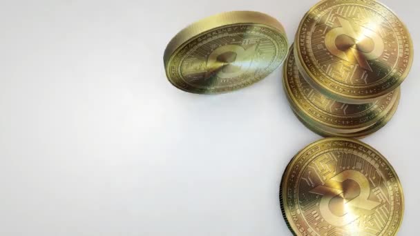 Golden decred coins falling on white background — Stock Video