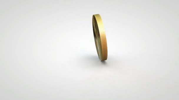 Zlatá gamescredits mince předení na stůl bílé pozadí — Stock video