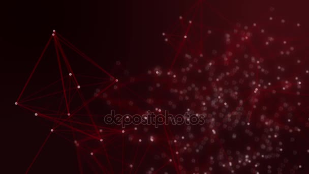 Titik-titik terhubung abstrak pada latar belakang merah cerah. Konsep teknologi — Stok Video