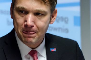 Almanya, ZEITZ - 09 Aralık 2017: Afd seçim ofisi Zeitz yeniden açılması, Andre Poggenburg