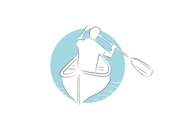 カヤックのイラストを手描き下ろしカヤック: カヤック カヌーのパドルを持つ男 — ストックベクタ