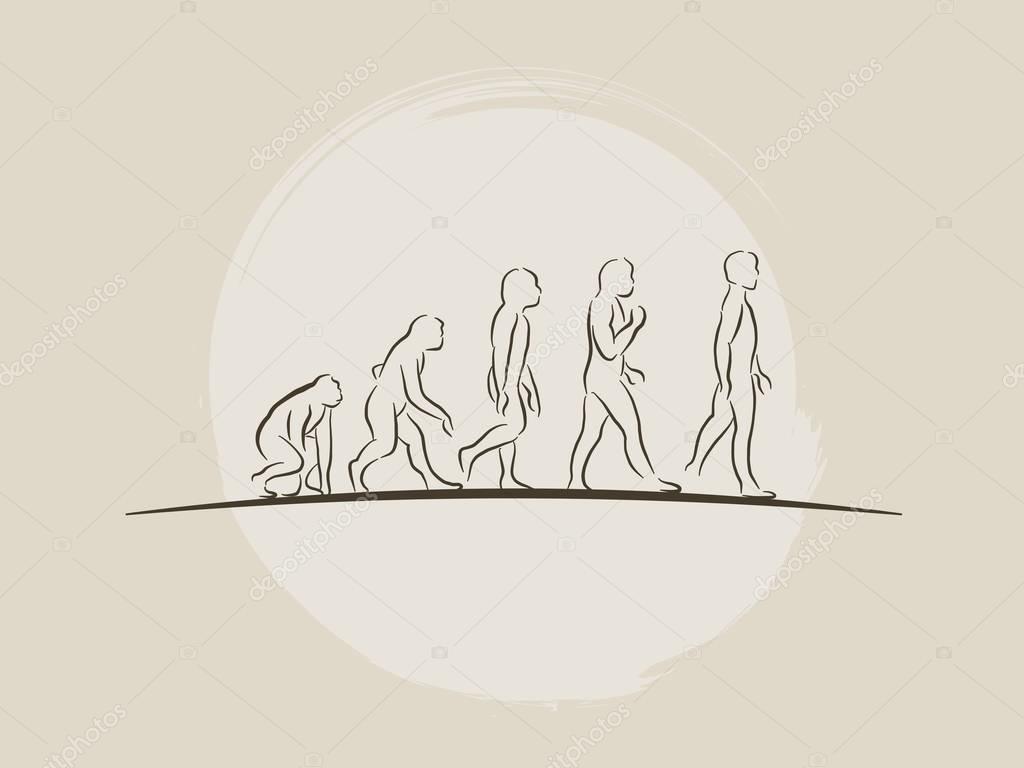 Theory of evolution of man Human development Hand drawn sketch