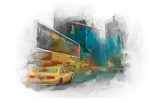 new york city taxi time square abstract painting artprint