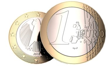 Euro sikke üzerinde beyaz arka plan açık ve geri yüksek kaliteli, yüksek çözünürlükte 3d render.