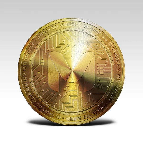 ホワイト バック グラウンド 3d レンダリングに分離された黄金の monetha コイン — ストック写真