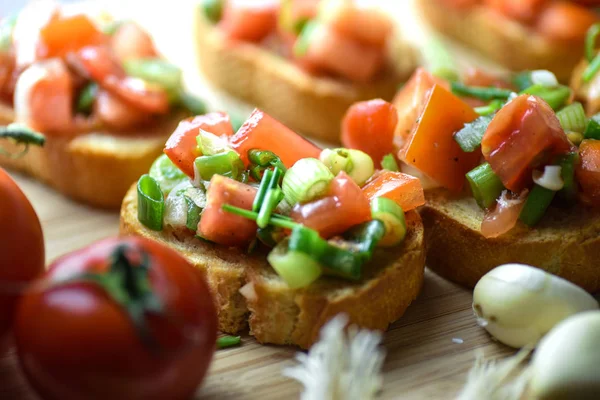 Italiano tradicional bruschetta close up baguette — Fotografia de Stock