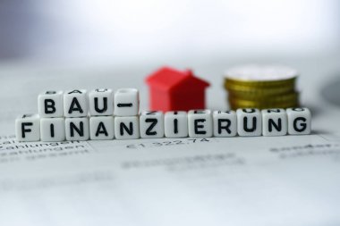 Almanca kelime inşaat finansmanı kurdu tarafından alfabe blok: Baufinanzierung