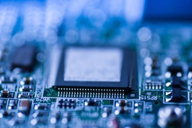 Yakın kadar Mainboard elektronik bilgisayar arka plan mavi soyut