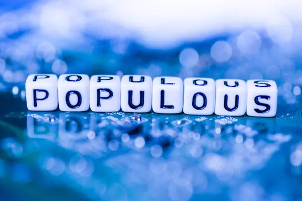 Word POPULOUS formed by alphabet blocks on mother cryptocurrency — Stock Photo, Image