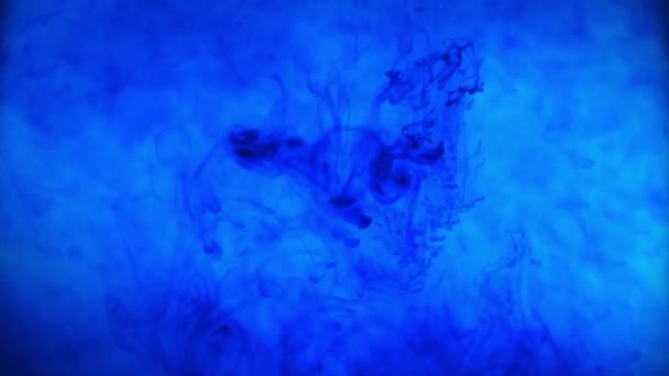 Blauwe Verf Inkt Gieten Het Glas Met Inktdruppels Vallen Abstracte — Stockvideo
