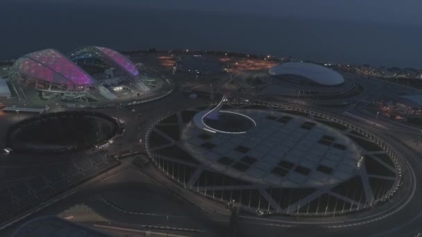 Sochi Abril 2018 Parque Olímpico Sochi Atardecer Foto Aérea Del — Vídeo de stock