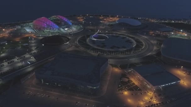 Sotschi April 2018 Olympiapark Filmaufnahmen Bei Sonnenuntergang Luftbild Des Stadions — Stockvideo