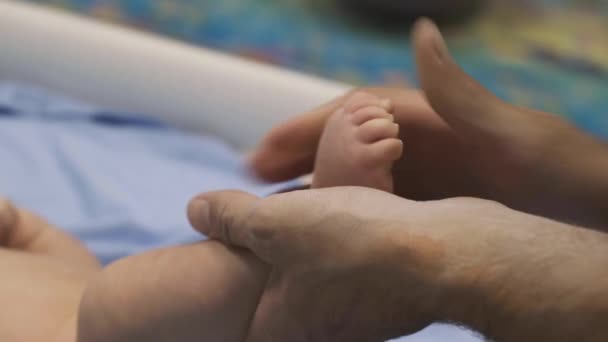 Een Baby Armen Van Zijn Ouders Leert Zwemmen Een Poel — Stockvideo