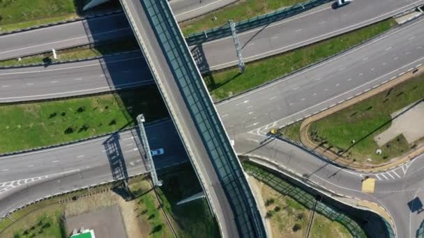 Highway Top View Transport Ring Aerial Video Shooting Road Junction — Stock Video