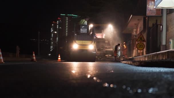 Sochi Russia 2019 Road Works Black Bitumen Construction Machine Paving — Stock Video