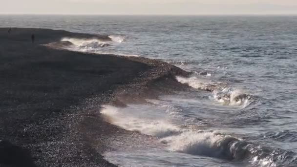 Mar Saluda Horizonte Calma Luz Mañana Cámara Lenta Vista Mar — Vídeos de Stock