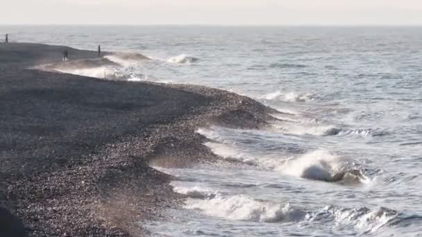 Sea Wave Horizon Calm Morning Light Slow Motion View Sea — Stock Video