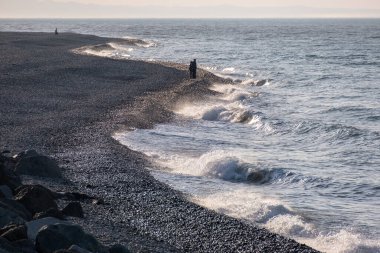 Kıyı şeridi. Okyanus kıyısında. El salla. Gel-git. Plaj. 