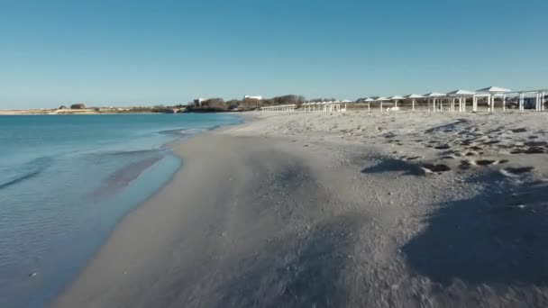 Spiaggia Mare Sabbia Fotografia Aerea Onde Mattina Presto Nessuna Gente — Video Stock