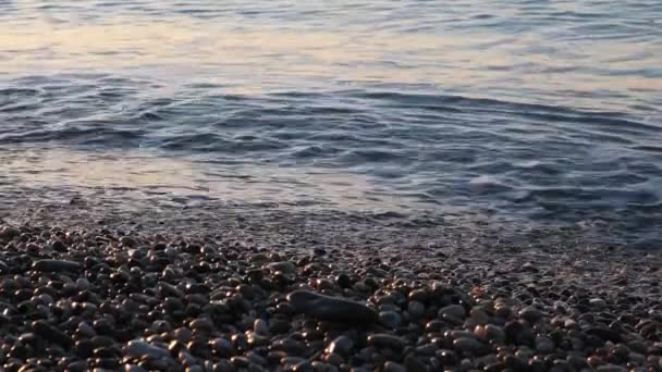 Морская Волна Рассвете Рокки Бич Утренний Свет Медленное Движение Крупный — стоковое видео