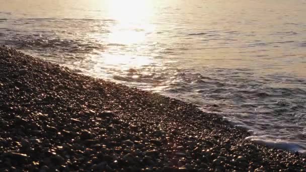 Морская Волна Рассвете Рокки Бич Утренний Свет Медленное Движение Крупный — стоковое видео