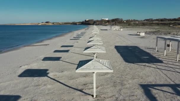 Spiaggia Mare Sabbia Fotografia Aerea Onde Mattina Presto Nessuna Gente — Video Stock
