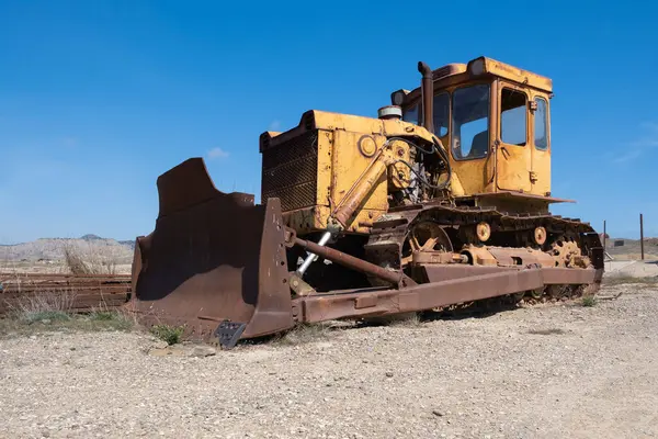 Old Yellow Bulldozer Caterpillar Scoop — Stock Photo, Image