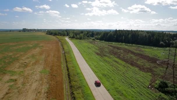 Vista aerea auto guida su strada di campagna — Video Stock