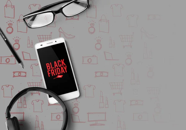 Síť Line Smartphone Zařízení Aplikace Pro Nákup Produktu Černé Pátek — Stock fotografie