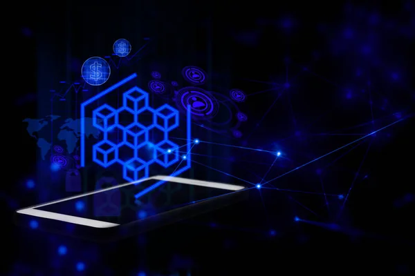 Futuristisch Der Fintech Und Blockchain Technologie Datennetzwerkserver Online Verbindung Mit — Stockfoto