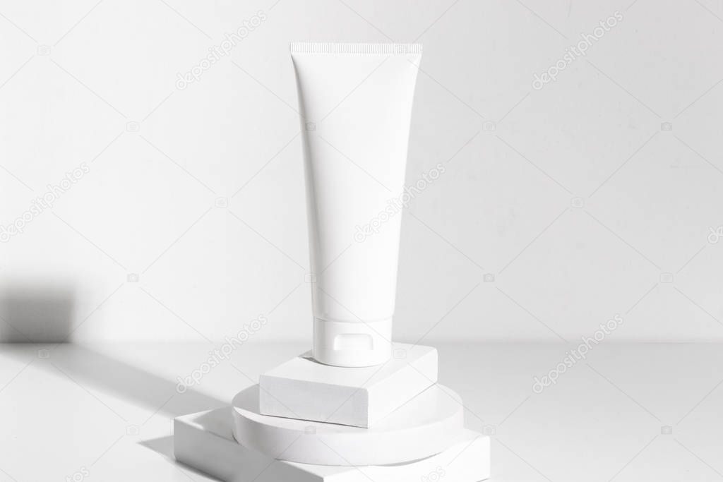 beauty spa medical skincare and cosmetic lotion cream serum oil mockup bottle packaging on white decor background, collagen healthcare medicine concept