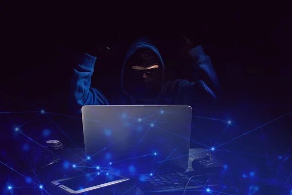 Hacker Con Rete Informatica Informatica Sicurezza Dei Dati Attacco Virus — Foto Stock