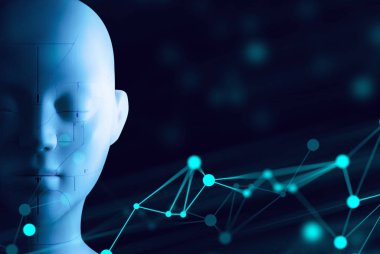 AI teknolojisi, soyut futuristik evren siber ağ sunucusu Online, arka plan illüstrasyon 3D render, robotik micorchip sistemi, plekbe ve bilim