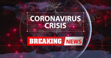 Wuhan Çin 'de Coronavirus krizi salgını biyohardzard, ağ fütüristik TV haber stili, 3D illüstrasyon, Nasa tarafından desteklenen bu görüntünün elementi