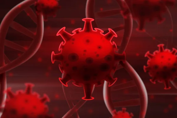 血液DnaのCovid 19構造体のコロナウイルス危機発生中国武漢市のバイオハザード細胞原子疾患症候群3Dイラストレンダリング 健康的な医療概念 — ストック写真