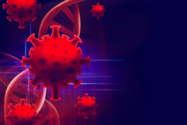 血液DnaのCovid 19構造体のコロナウイルス危機発生中国武漢市のバイオハザード細胞原子疾患症候群3Dイラストレンダリング 健康的な医療概念 — ストック写真