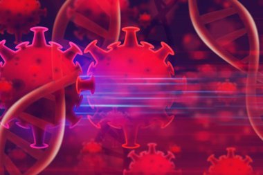 Wuhan Çin 'de covid-19 yapı koronavirüs krizi salgını biyolojik tehlike hücre atom hastalığı sendromunun kan DNA' sı.