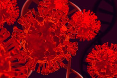 NCov covid-19 yapı Coronavirus krizi salgını biyolojik tehlike hücre hastalığı sendromunun kan DNA 'sı wuhan Çin' de arka planda 3 boyutlu resimleme, sağlıklı tıbbi konsept