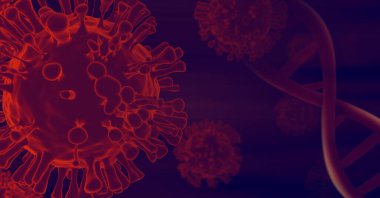 NCov covid-19 yapı Coronavirus krizi salgını biyolojik tehlike hücre hastalığı sendromunun kan DNA 'sı wuhan Çin' de arka planda 3 boyutlu resimleme, sağlıklı tıbbi konsept