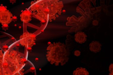 kan DNA 'sı covid-19 yapı koronavirüs krizi salgını biyolojik tehlike hücre hastalığı sendromu wuhan Çin' de arka planda 3 boyutlu resimleme, sağlıklı tıbbi konsept